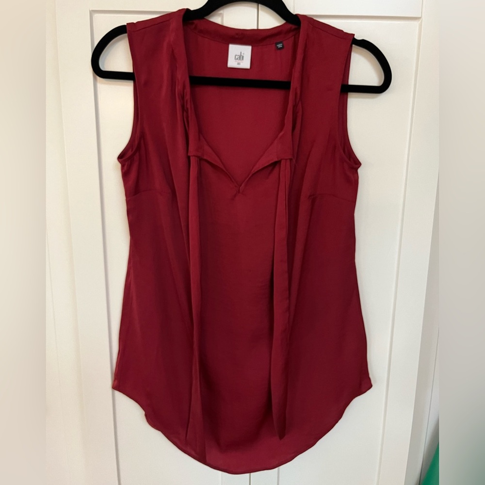 CAbi Burgundy sleeveless blouse with front tie ~ small